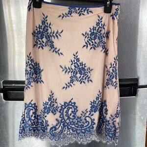 NWOT Sophie Max Pink & Blue Sheer Lace Pencil Skirt Fully‎ Lined Women’s Sz M